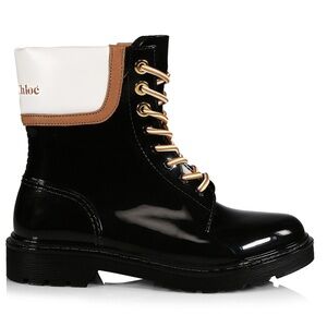 See By Chloe Black Combat Boots with Gold Hardware